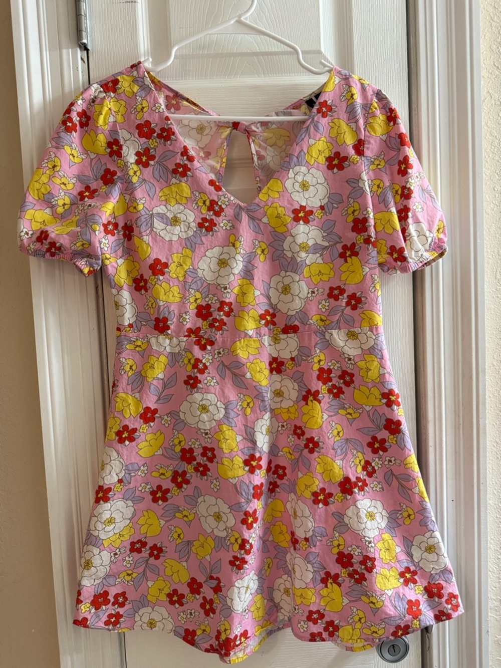 Vero Moda Pink Floral Retro Sundress with Yellow, Red, and Purple Accents
